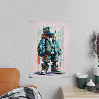 Gaming Robot Poster – Futuristischer Cyborg im Streetwear-Look als Illustration an der Wand von HappyhugpixelsGaming Robot Poster – Futuristischer Cyborg im Streetwear-Look