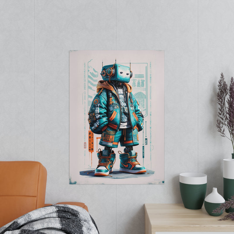 Gaming Robot Poster – Futuristischer Cyborg im Streetwear-Look als Illustration an der Wand von HappyhugpixelsGaming Robot Poster – Futuristischer Cyborg im Streetwear-Look