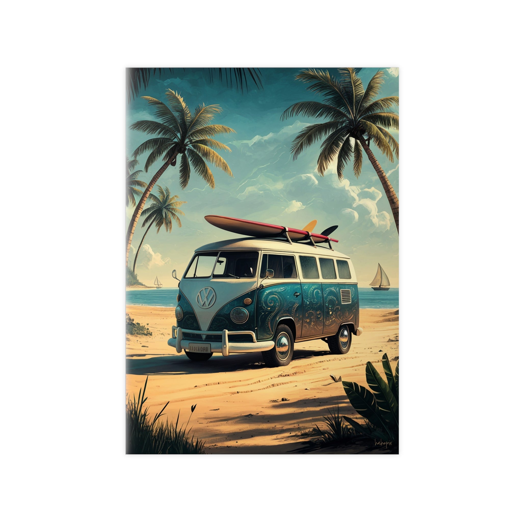 Retro Surfer VW Bully Poster - Strandurlaub und Abenteuer