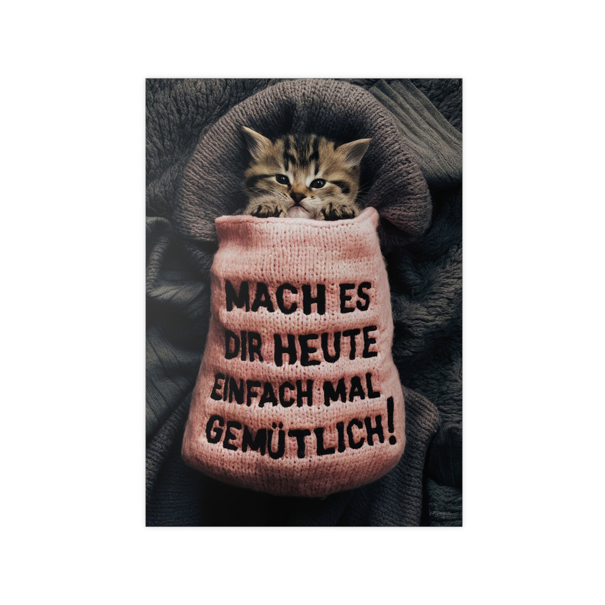 Niedliches Kätzchen Poster - Spruch: Mach es dir heute mal gemütlich - Poster bei HappyHugPixels