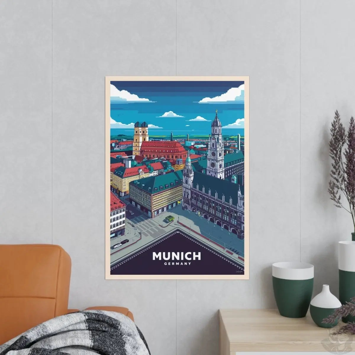 München Poster - 8 - bit Retro Reiseplakat Deutschland Wanddeko - Poster bei HappyHugPixels