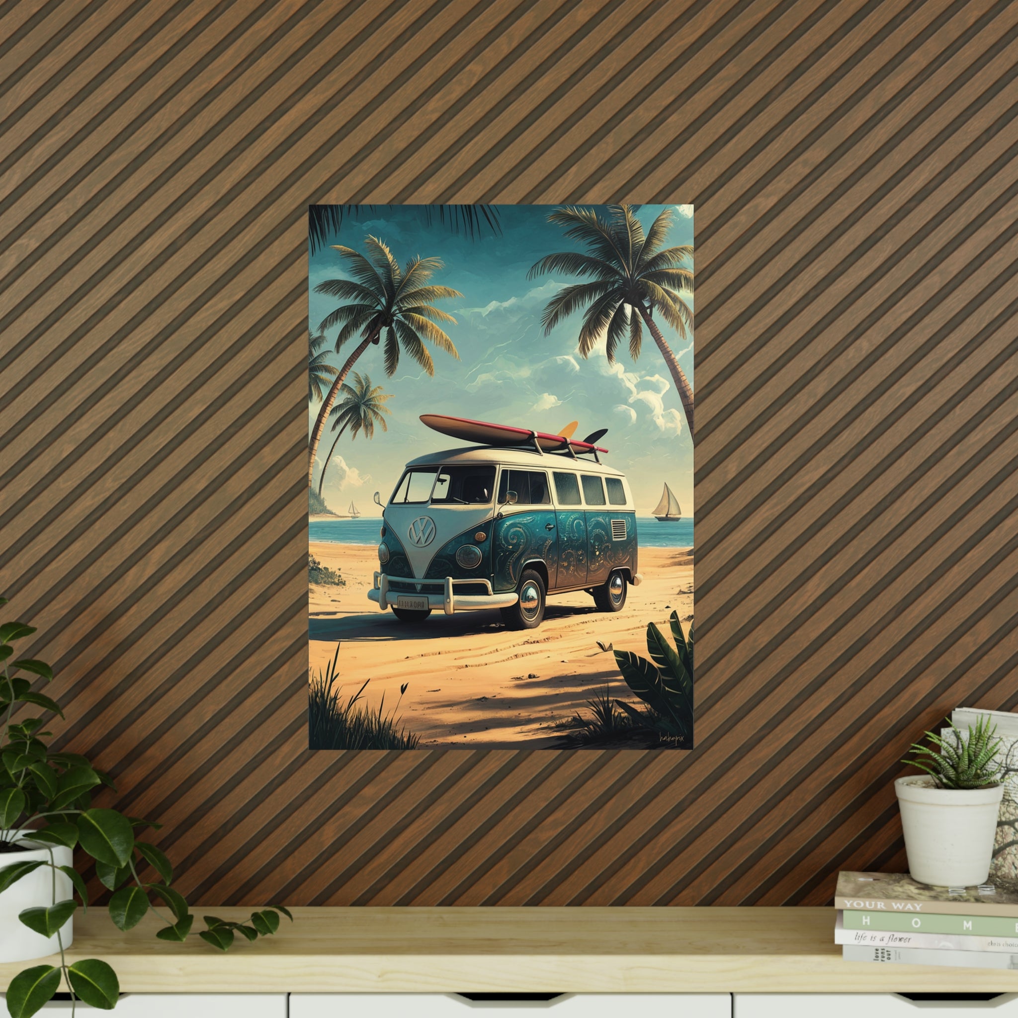 Retro Surfer VW Bully Poster - Strandurlaub und Abenteuer