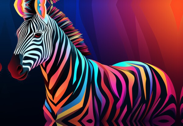 Buntes Zebra Leinwandbild 90x60cm - Moderne Pop Art Wandkunst Canvas