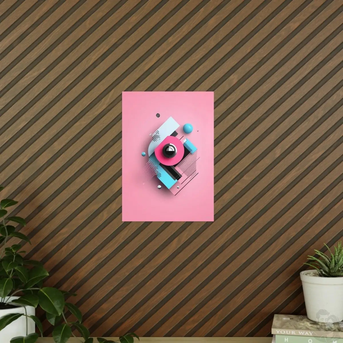 Abstraktes 3D - Kunst Poster – Modernes geometrisches Design in Pink und Blau - Poster bei HappyHugPixels
