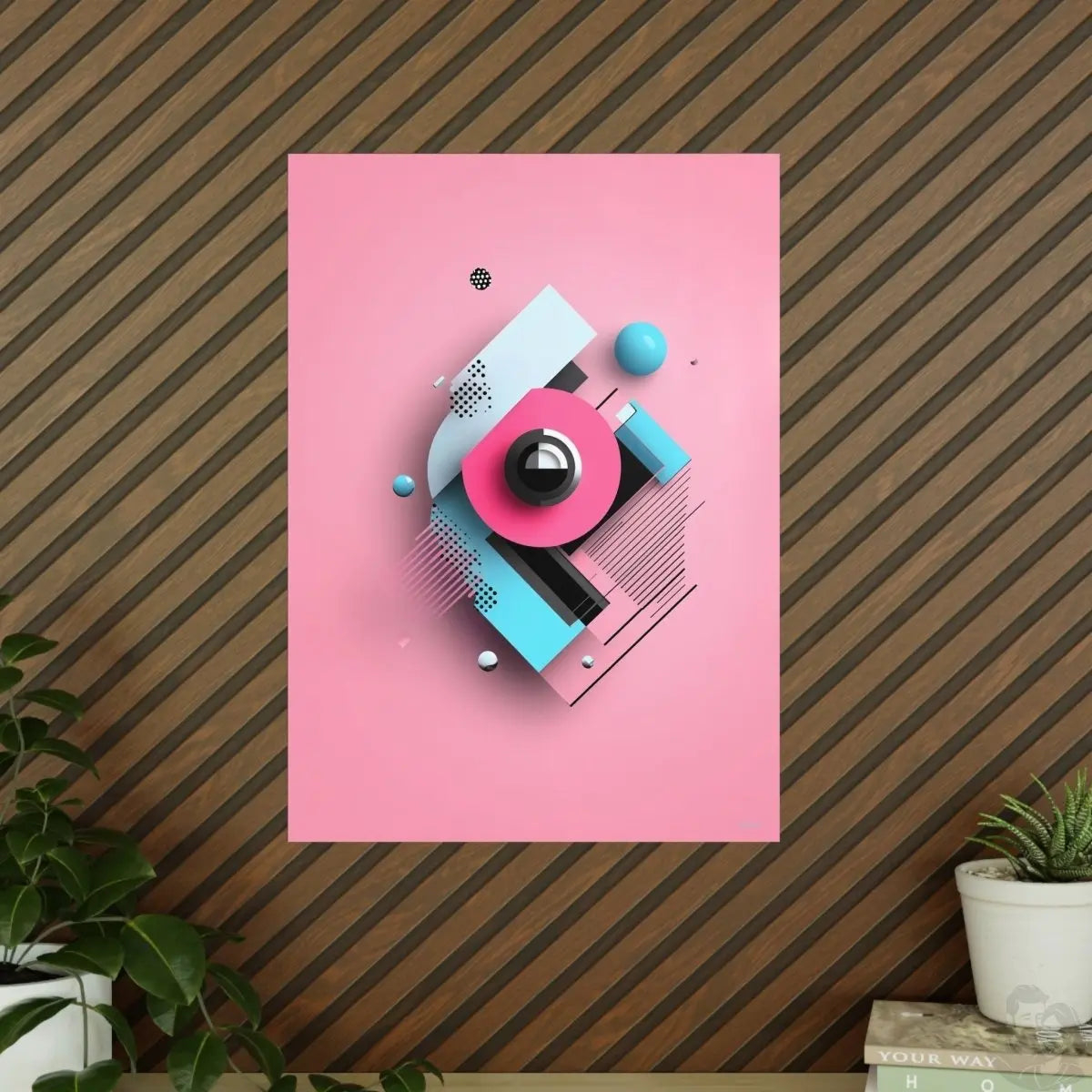Abstraktes 3D - Kunst Poster – Modernes geometrisches Design in Pink und Blau - Poster bei HappyHugPixels