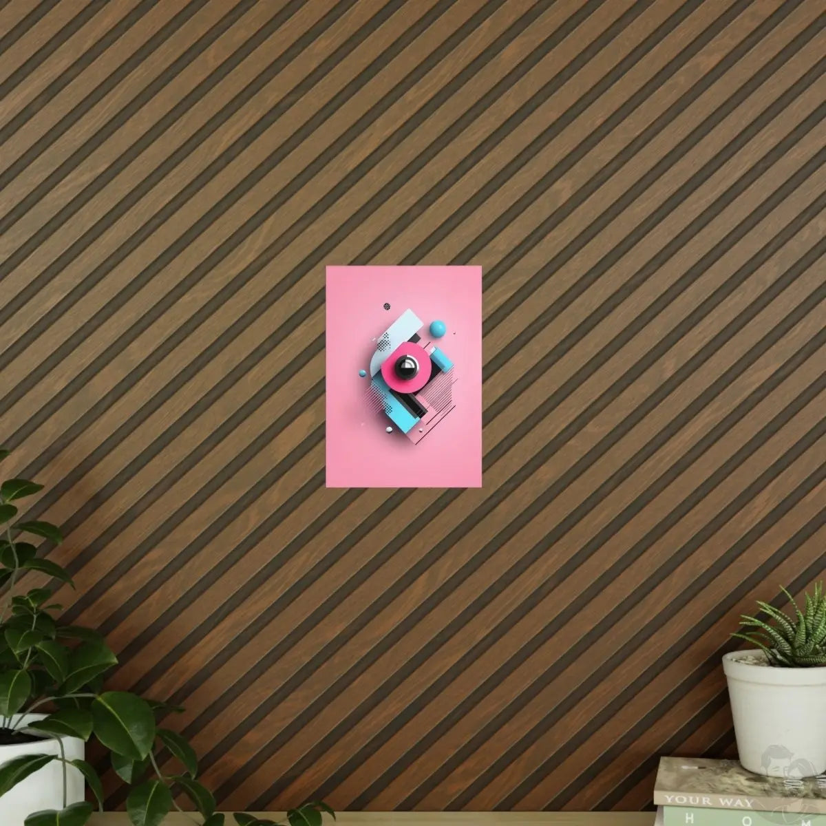 Abstraktes 3D - Kunst Poster – Modernes geometrisches Design in Pink und Blau - Poster bei HappyHugPixels