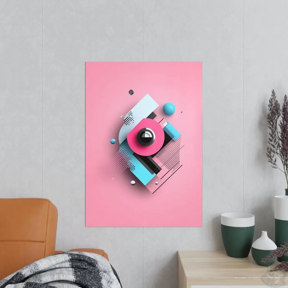 Abstraktes 3D - Kunst Poster – Modernes geometrisches Design in Pink und Blau - Poster bei HappyHugPixels