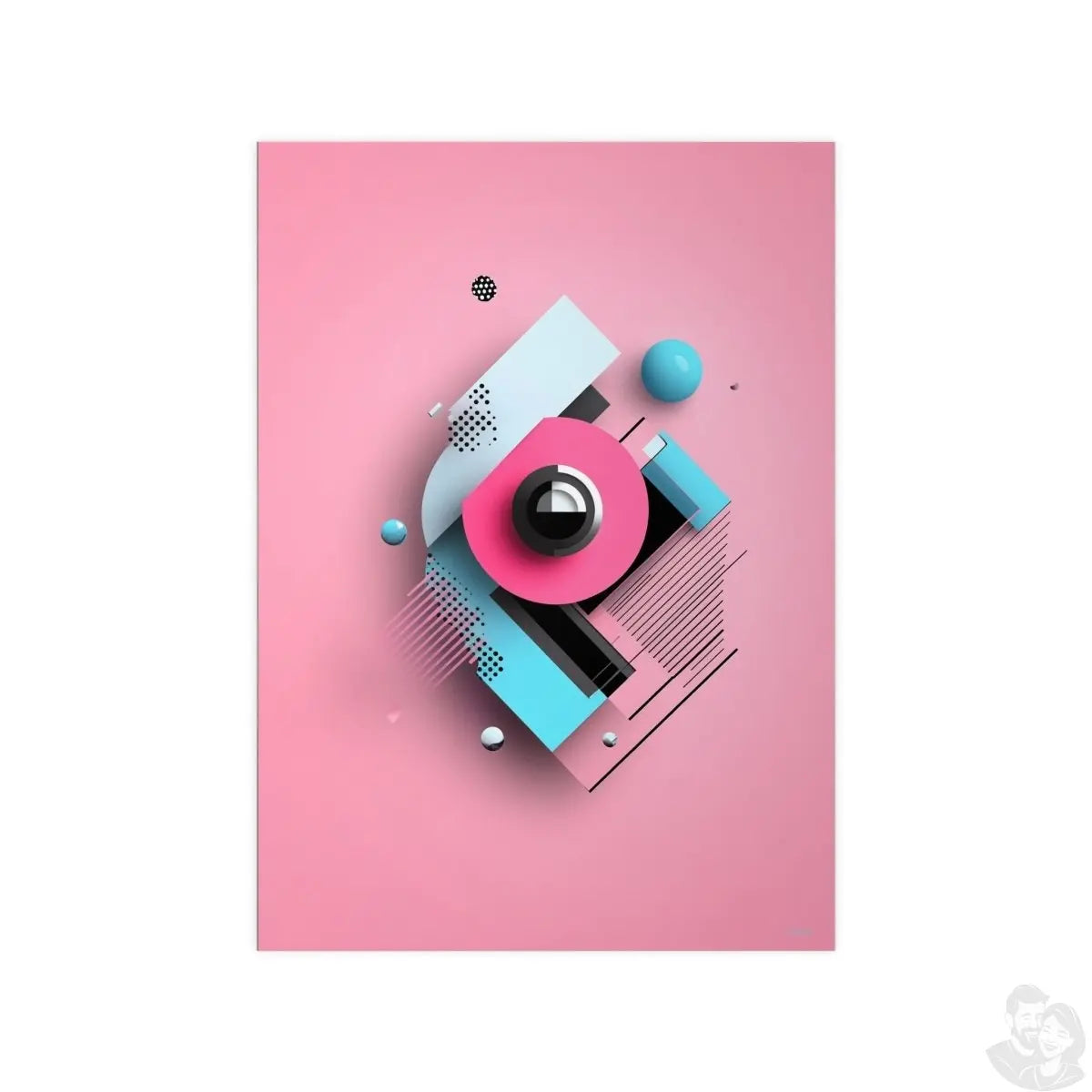 Abstraktes 3D - Kunst Poster – Modernes geometrisches Design in Pink und Blau - Poster bei HappyHugPixels