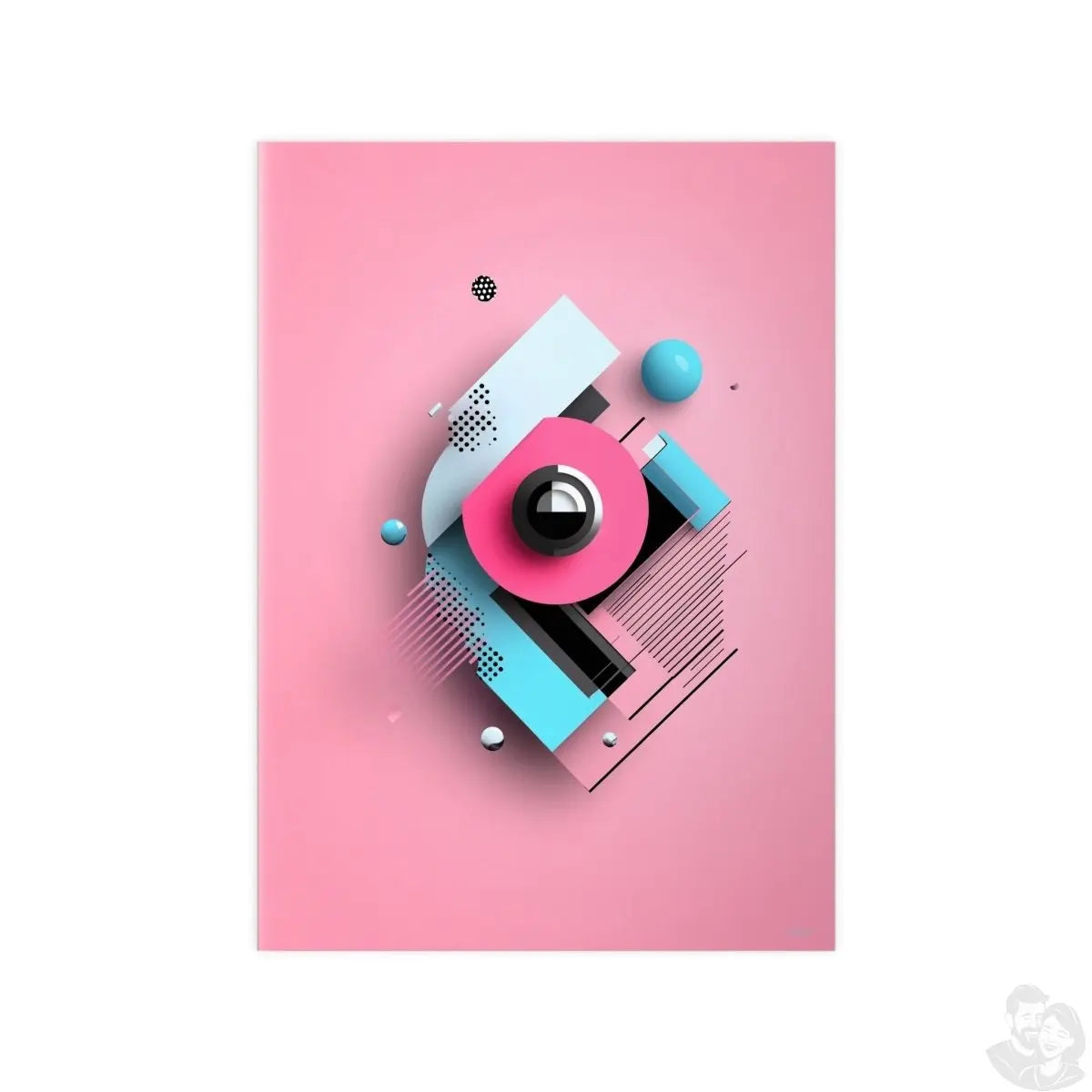 Abstraktes 3D - Kunst Poster – Modernes geometrisches Design in Pink und Blau - Poster bei HappyHugPixels