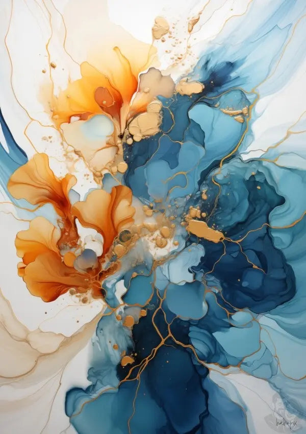 Aqua Gold abstraktes Luxus Kunstposter - Ozeanische Träume