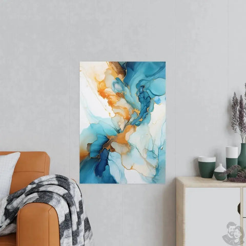 Aqua & Gold Essence Fluid Art Poster | DIN A3-A0 | 230g Fotopapier | Hochwertiger Fotodruck