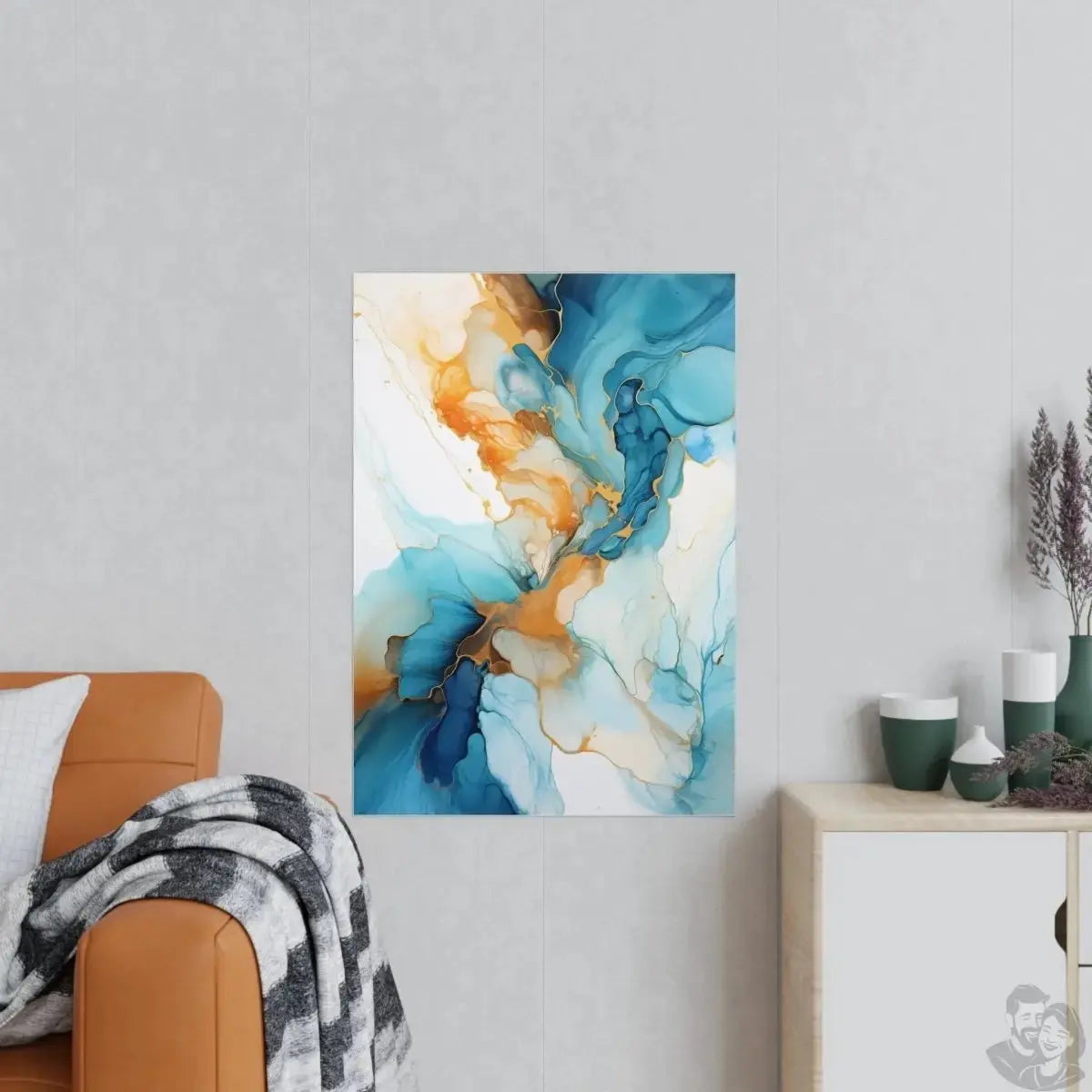 Aqua Gold abstraktes Luxus Kunstposter - Ozeanische Träume merchOne