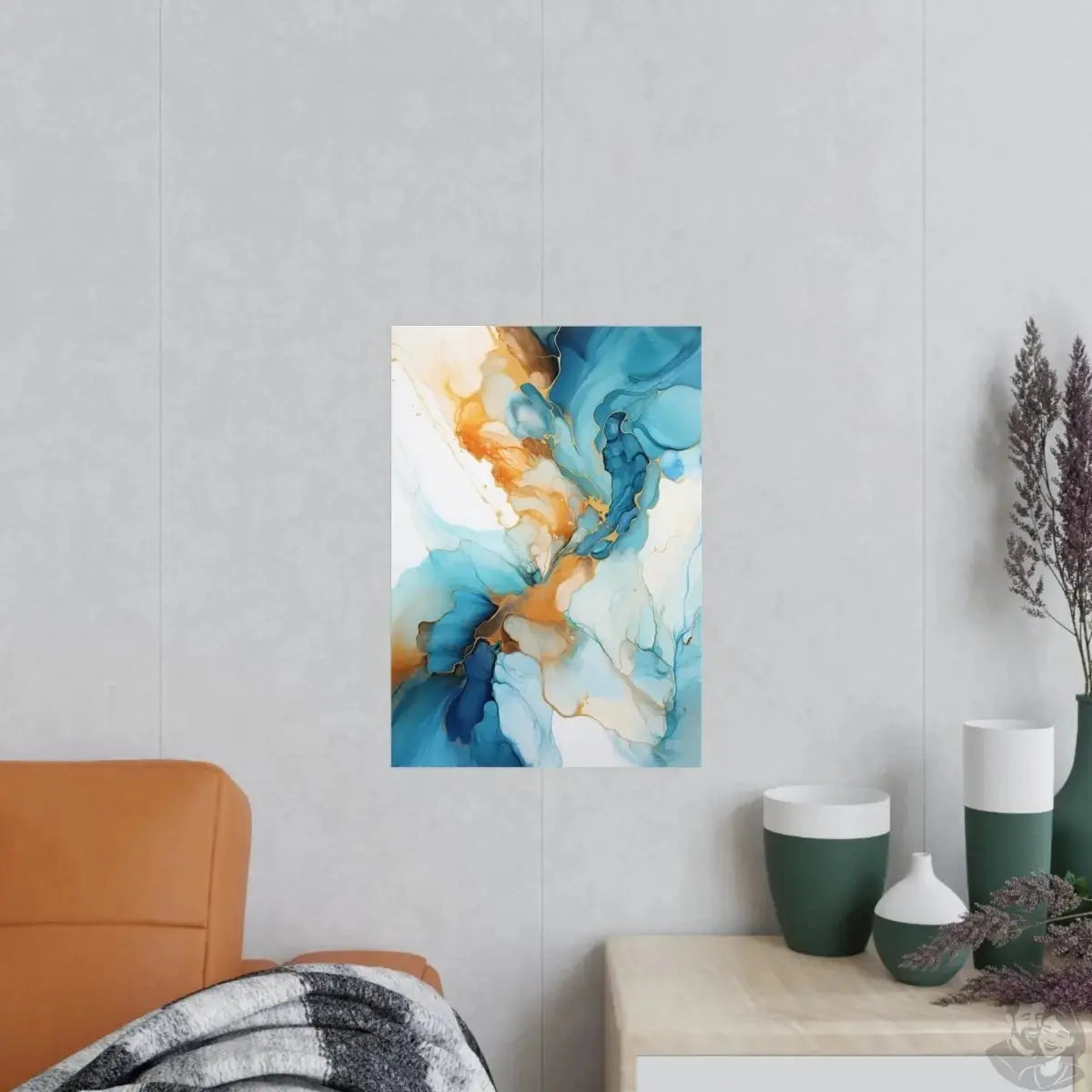Aqua Gold abstraktes Luxus Kunstposter - Ozeanische Träume merchOne