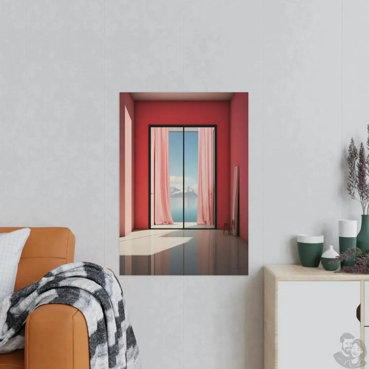 Ausblick in Scharlach Poster - Elegantes Fensterblick-Kunstposter merchOne