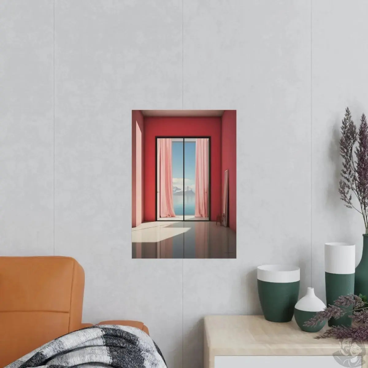 Ausblick in Scharlach Poster - Elegantes Fensterblick-Kunstposter merchOne