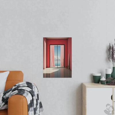 Ausblick in Scharlach Poster - Elegantes Fensterblick-Kunstposter merchOne