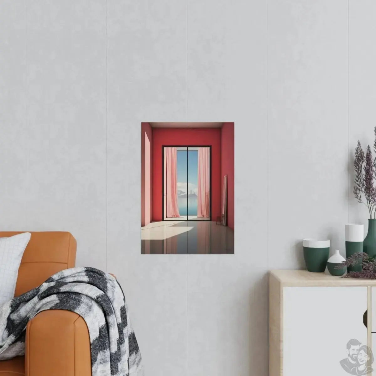 Ausblick in Scharlach Poster - Elegantes Fensterblick-Kunstposter merchOne