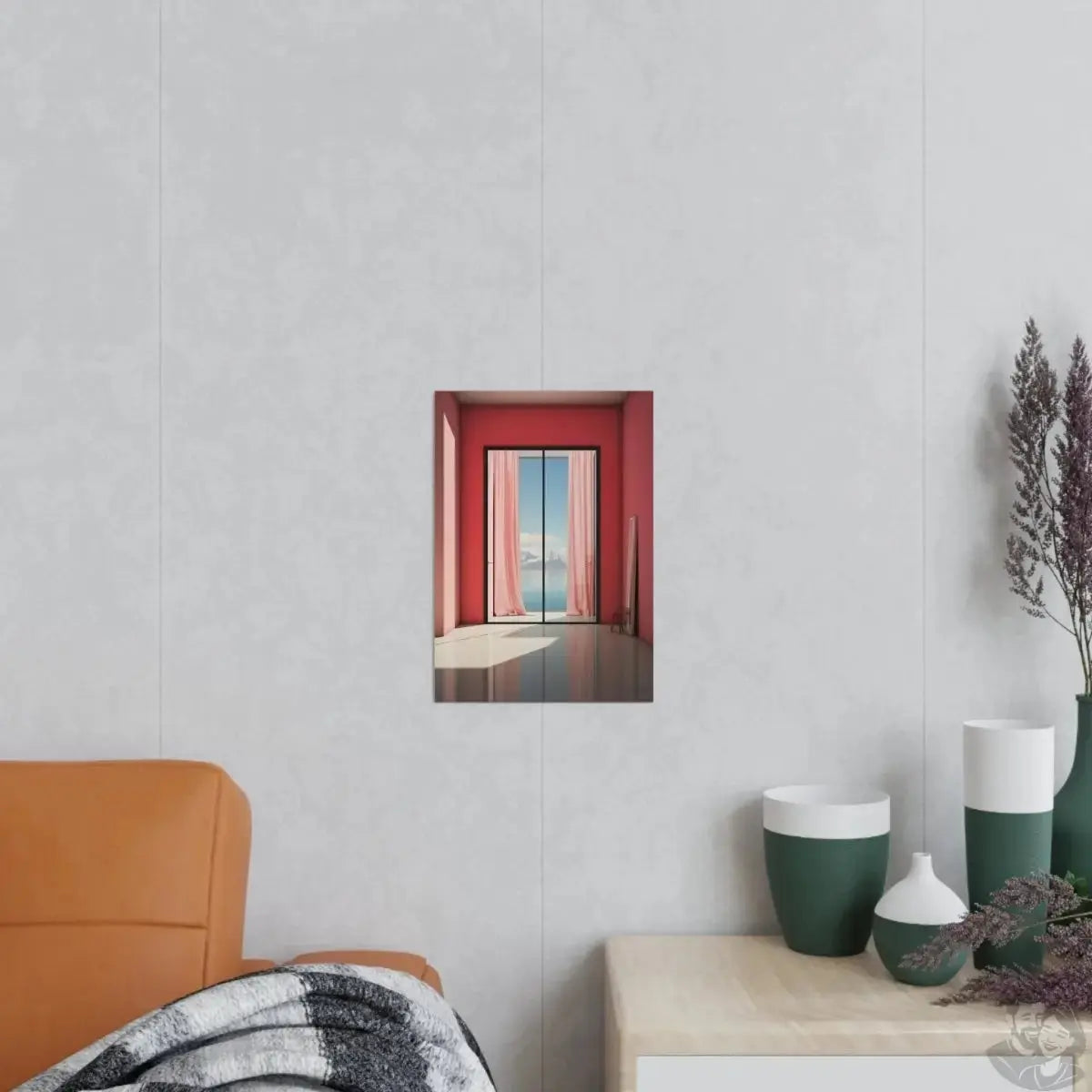 Ausblick in Scharlach Poster - Elegantes Fensterblick-Kunstposter merchOne