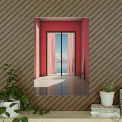 Ausblick in Scharlach Poster - Elegantes Fensterblick-Kunstposter merchOne