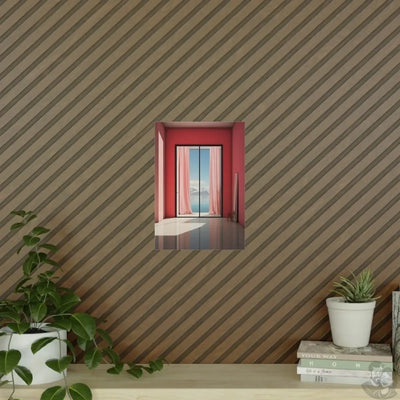 Ausblick in Scharlach Poster - Elegantes Fensterblick-Kunstposter merchOne