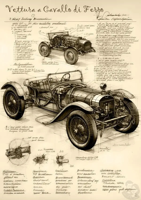 Auto Leonardo Da Vinci Poster - Vettura a Cavallo di Ferro - KI Kunst