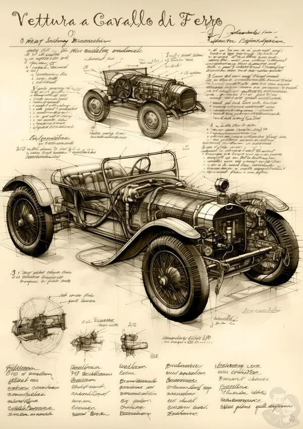 Auto Leonardo Da Vinci Poster - Vettura a Cavallo di Ferro - KI Kunst