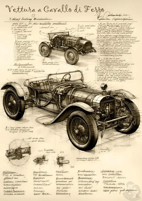 Auto Leonardo Da Vinci Poster - Vettura a Cavallo di Ferro - KI Kunst