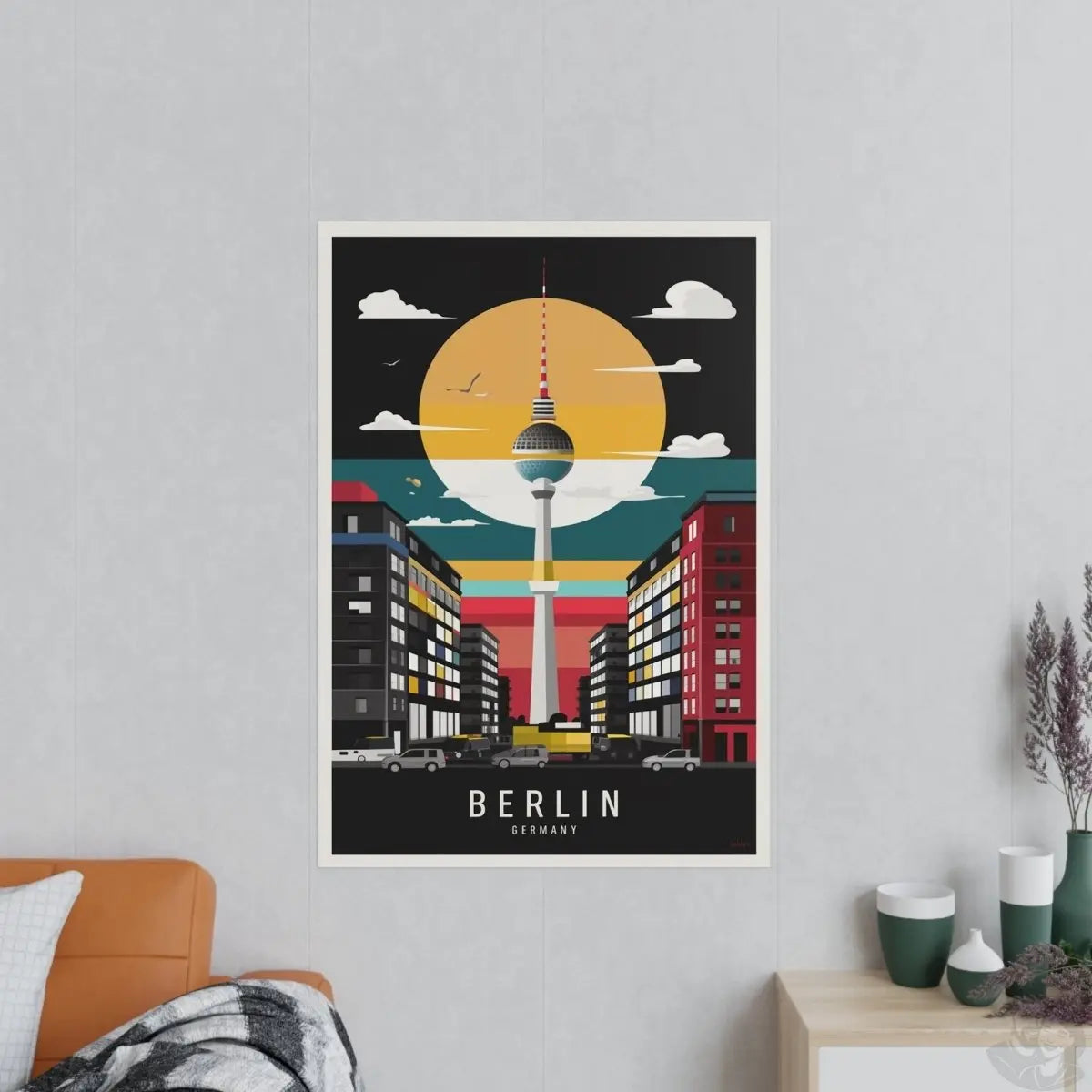Berlin Poster Fernsehturm – Minimalistisches Travelposter von Berlin - Poster bei HappyHugPixels