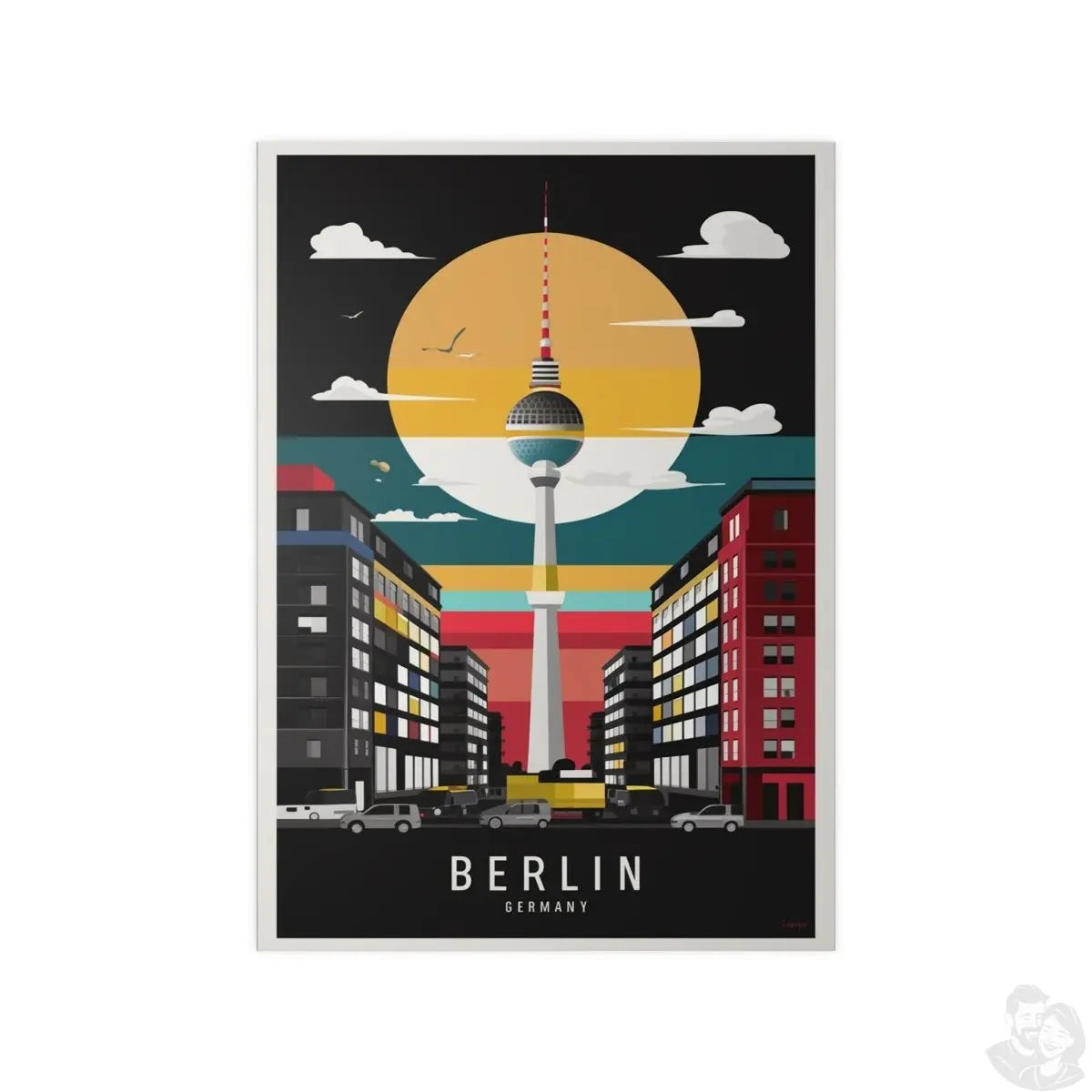 Berlin Poster Fernsehturm – Minimalistisches Travelposter von Berlin - Poster bei HappyHugPixels