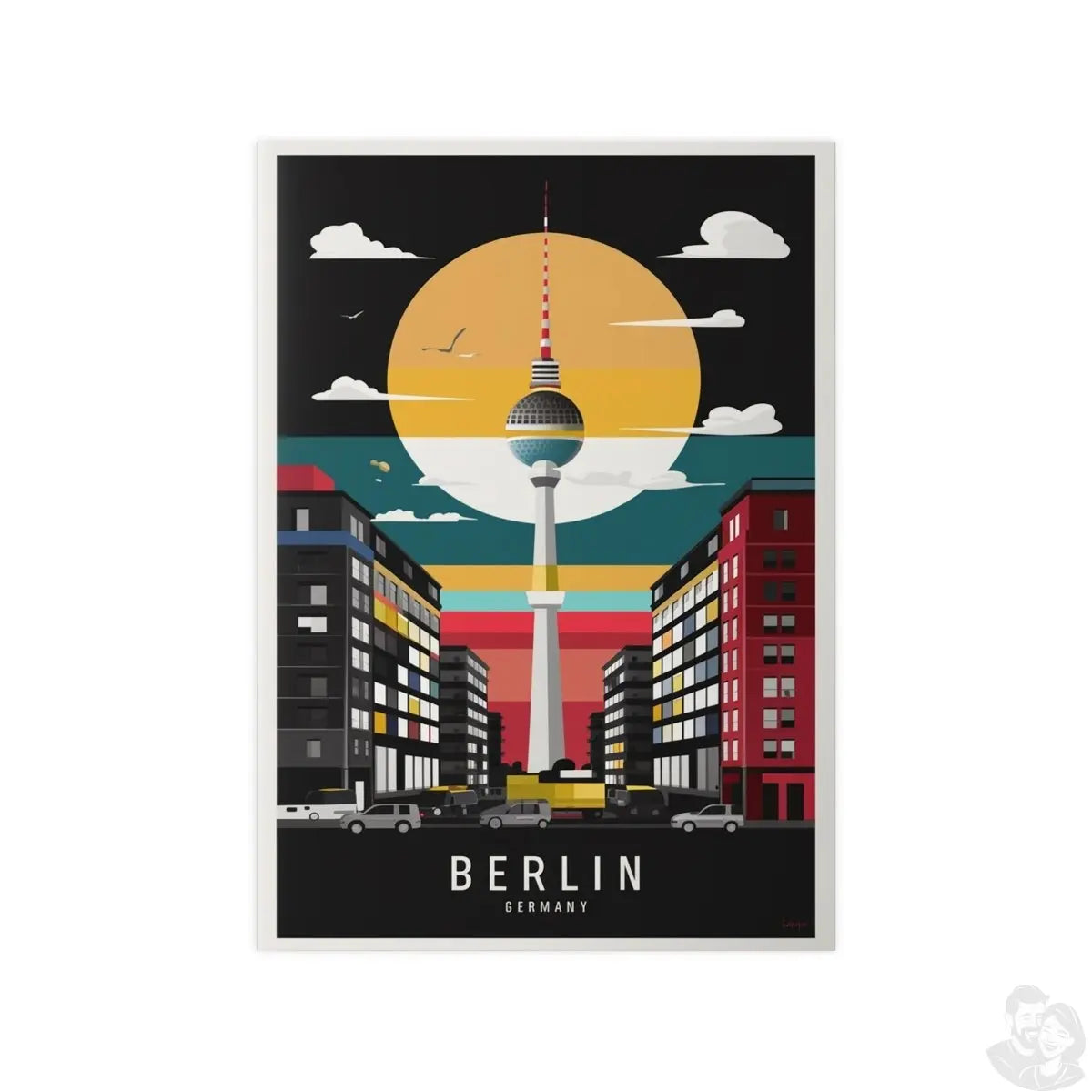 Berlin Poster Fernsehturm – Minimalistisches Travelposter von Berlin - Poster bei HappyHugPixels
