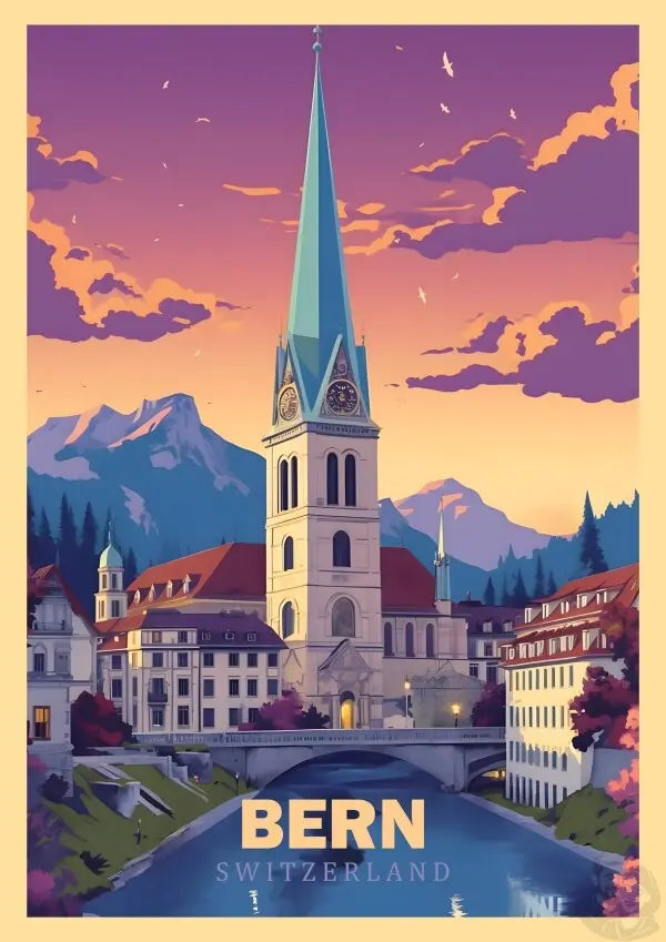 Bern Poster - Panoramablick auf die malerische Altstadt Brückenbogen