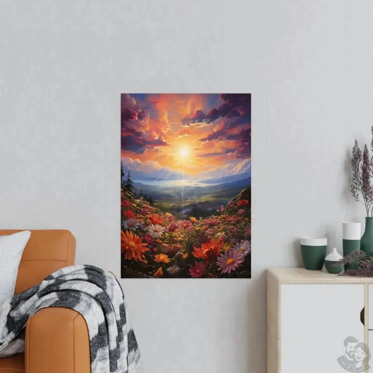 Blumenwiese Sonnenuntergang – Kunstposter (vertikal) merchOne
