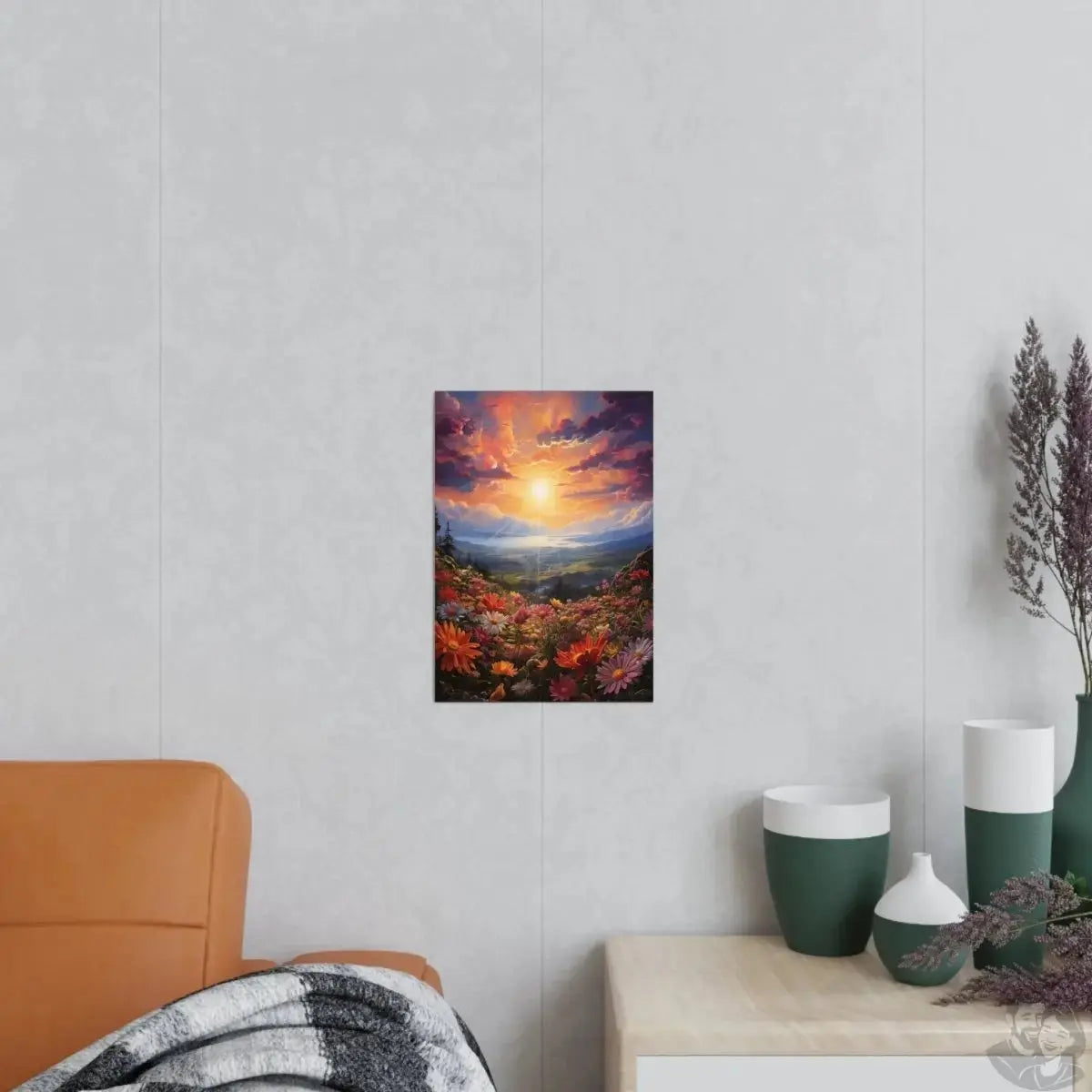 Blumenwiese Sonnenuntergang – Kunstposter (vertikal) merchOne