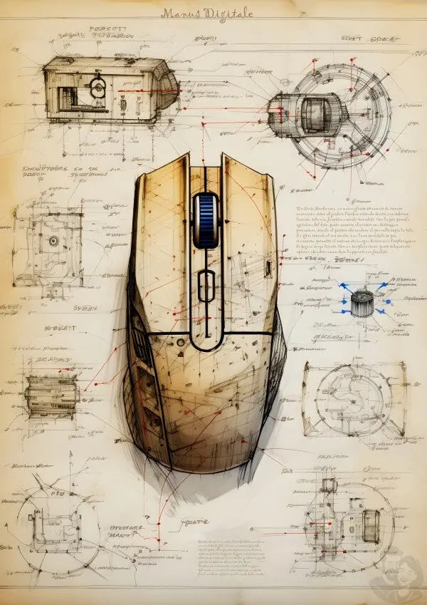 Computermaus daVinci Poster : 'Manus Digitale' – KI Illustration