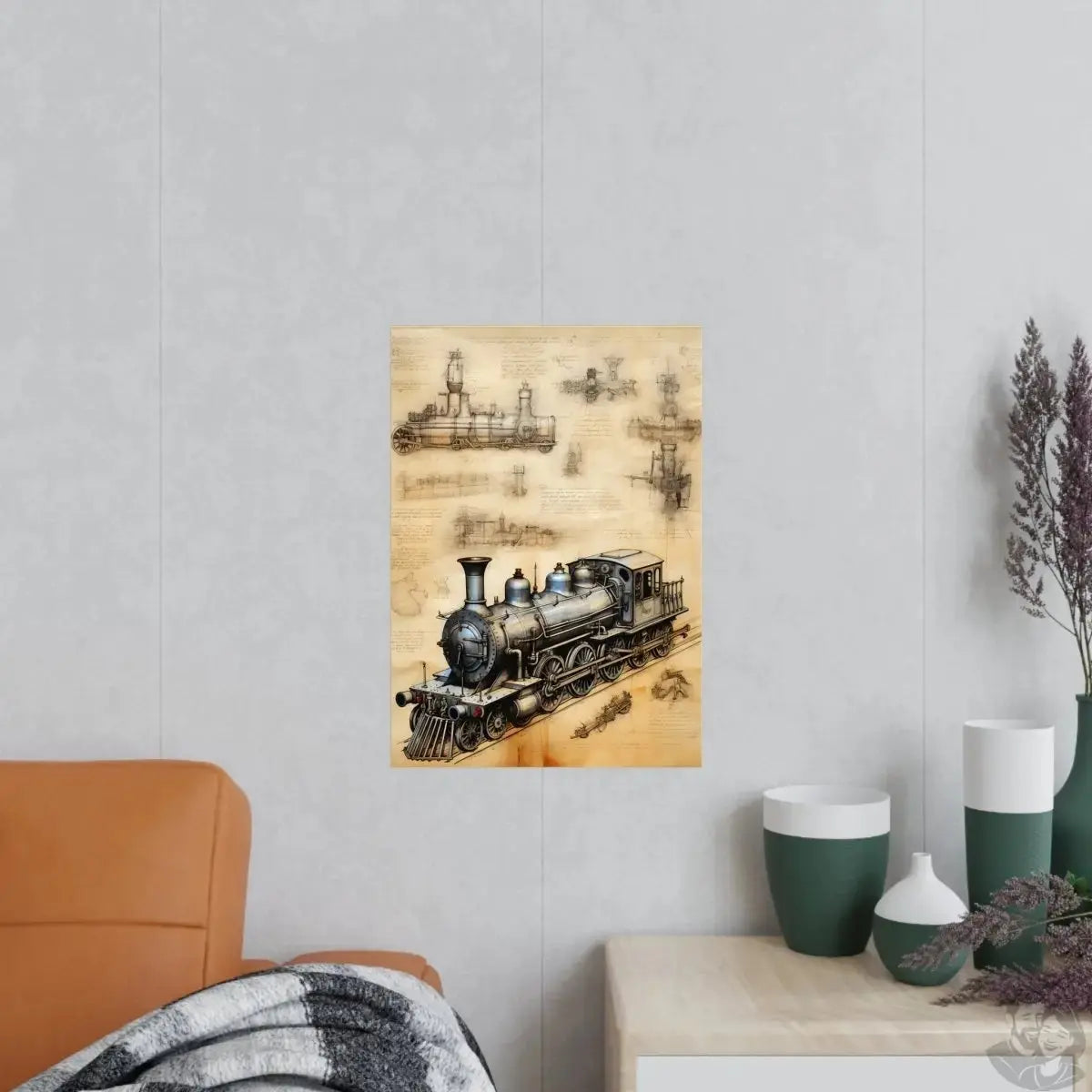 Eisenbahn daVinci Poster 'Locomotiva di Leonardo' KI Kunstwerk merchOne