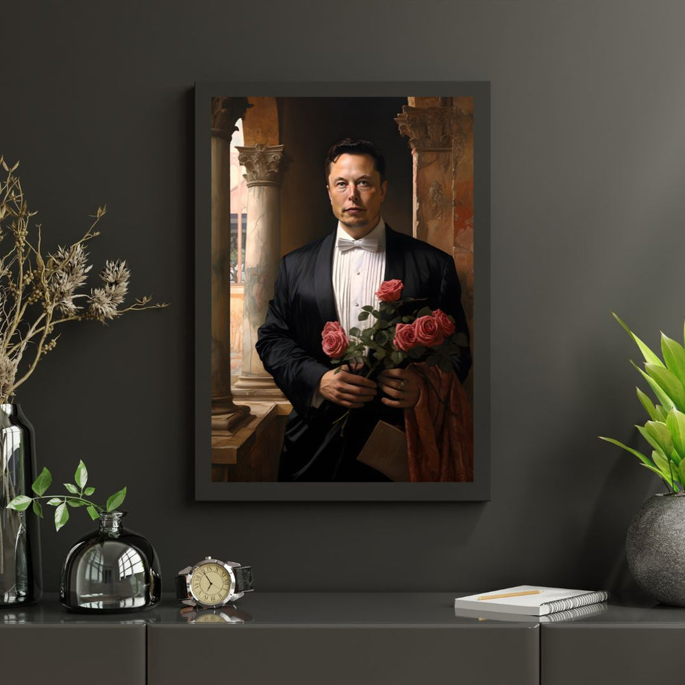 Elon Musk - Renaissance Portrait - HappyHugPixels Leinwandportrait in verschiedenen Größen, als KI generiertes Renaissancebild berühmter Persönlichkeiten