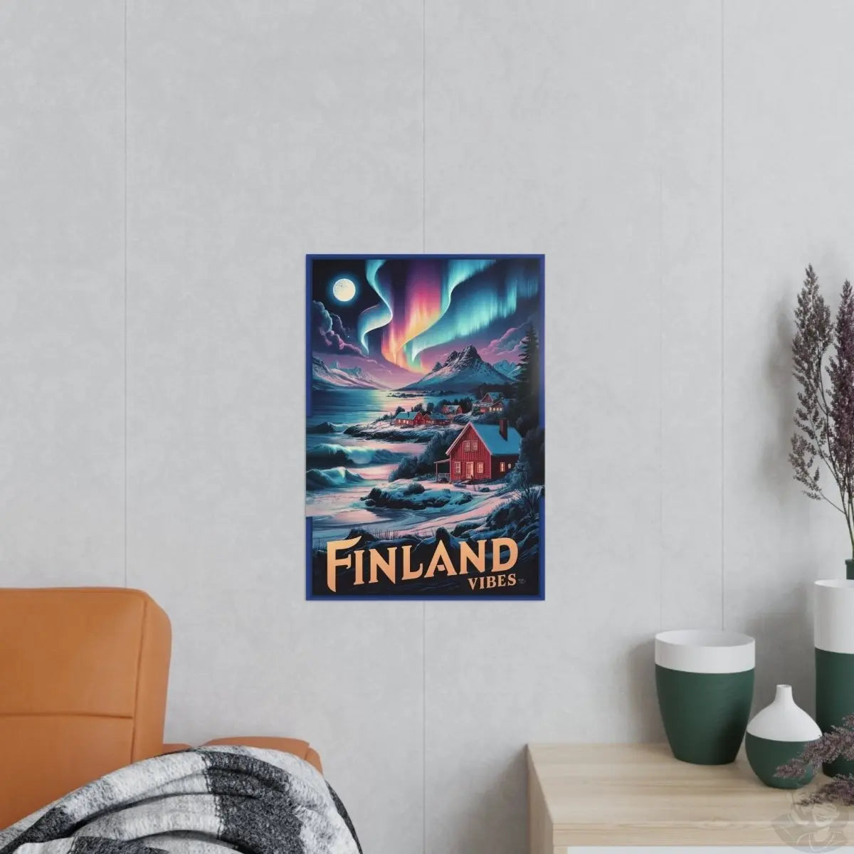 Finnland Travelposter – Magische Nordlichter - Poster bei HappyHugPixels