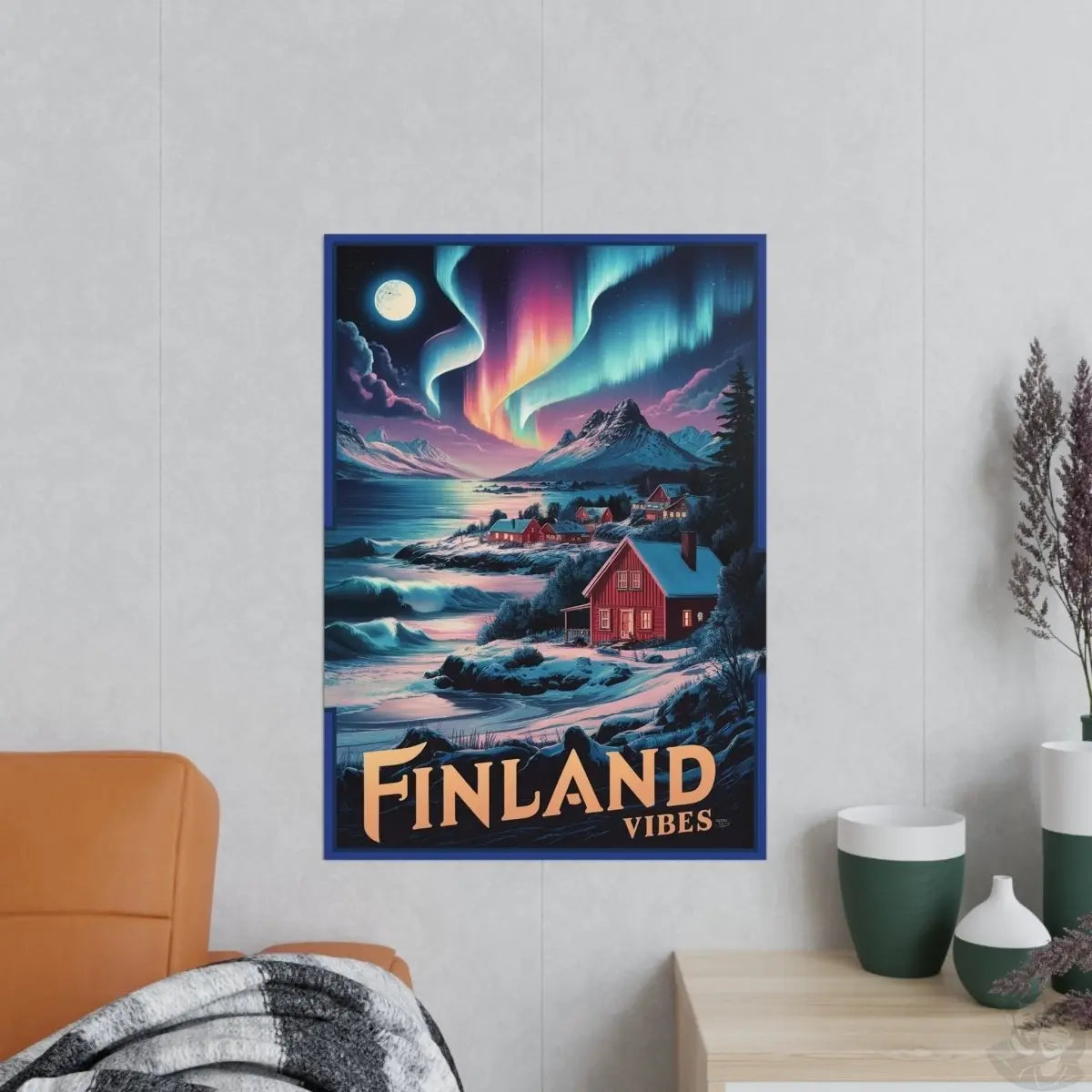 Finnland Travelposter – Magische Nordlichter - Poster bei HappyHugPixels