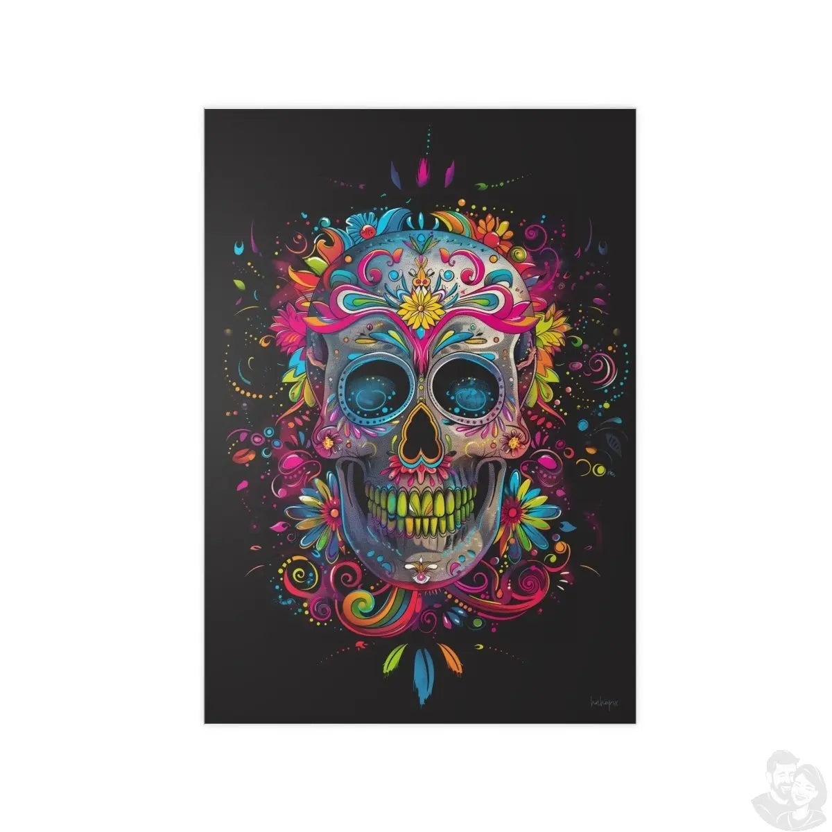 Florales Totenkopf Kunstposter – Lebendig und Farbenfroh - Poster bei HappyHugPixels