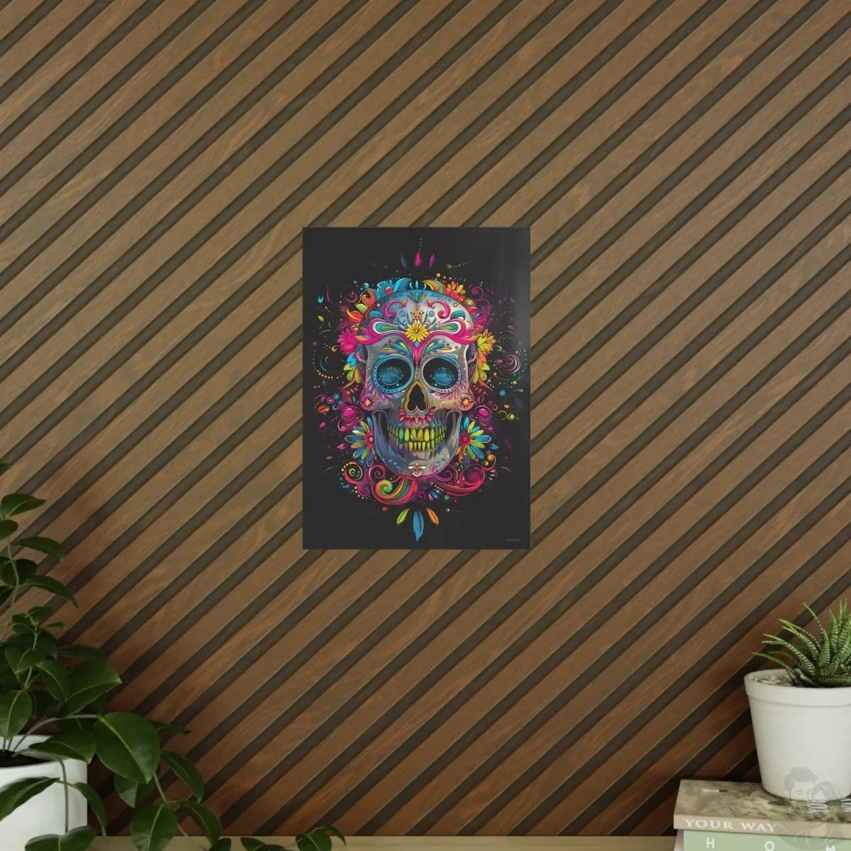 Florales Totenkopf Kunstposter – Lebendig und Farbenfroh - Poster bei HappyHugPixels