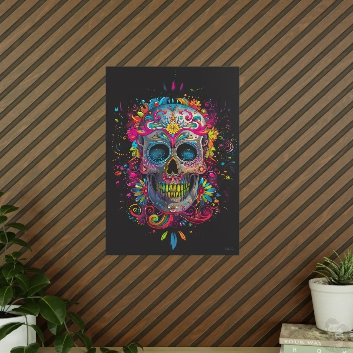 Florales Totenkopf Kunstposter – Lebendig und Farbenfroh - Poster bei HappyHugPixels