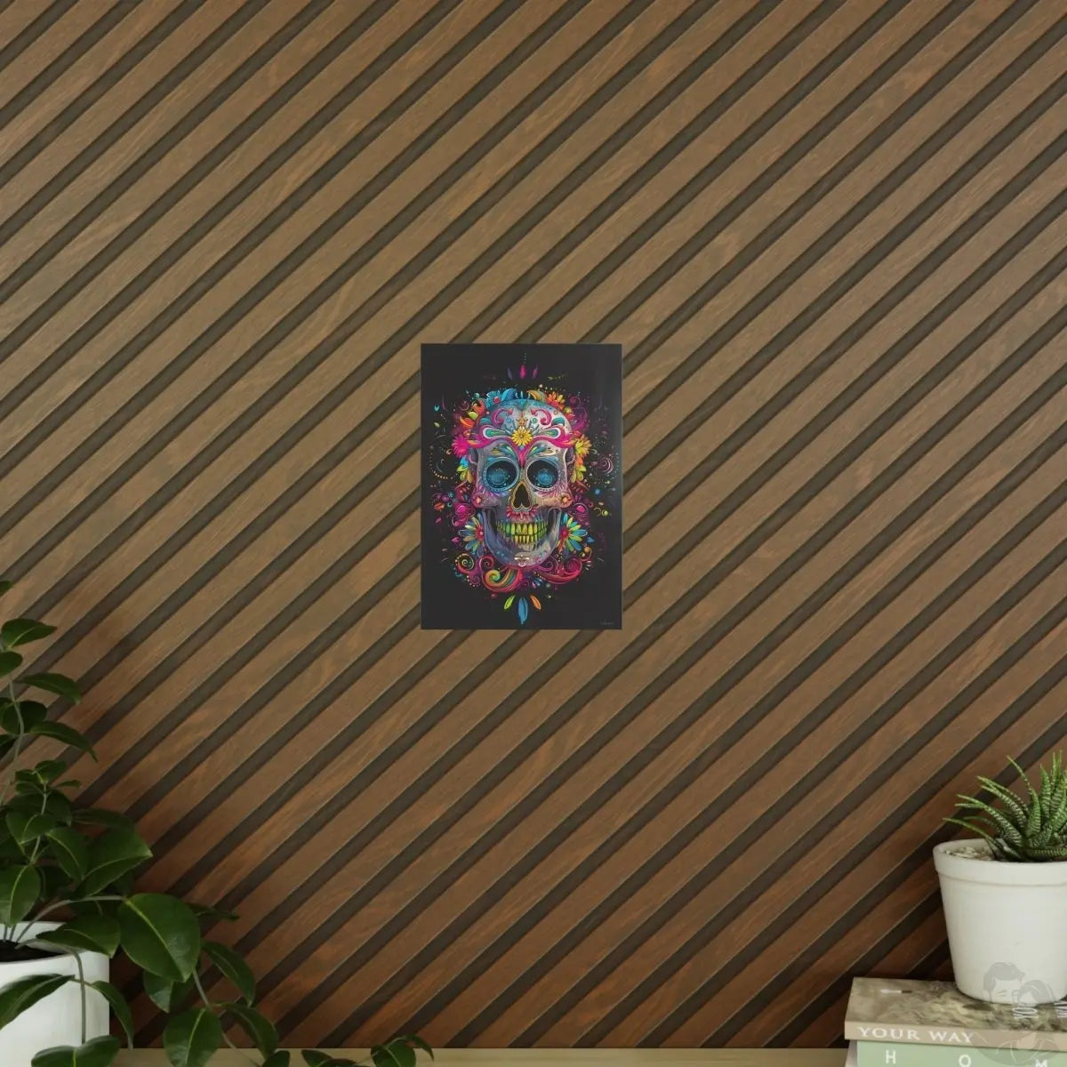 Florales Totenkopf Kunstposter – Lebendig und Farbenfroh - Poster bei HappyHugPixels