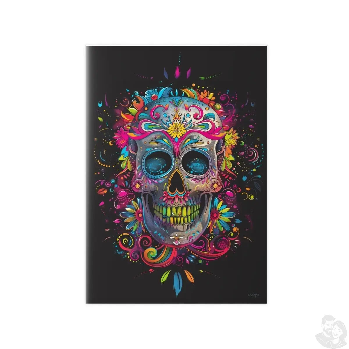 Florales Totenkopf Kunstposter – Lebendig und Farbenfroh - Poster bei HappyHugPixels