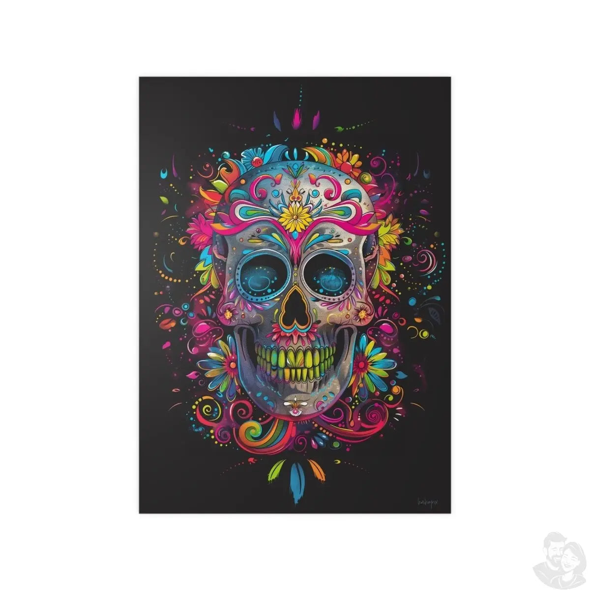 Florales Totenkopf Kunstposter – Lebendig und Farbenfroh - Poster bei HappyHugPixels