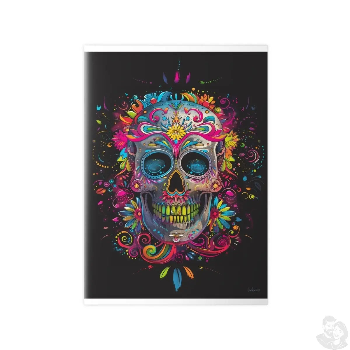 Florales Totenkopf Kunstposter – Lebendig und Farbenfroh - Poster bei HappyHugPixels
