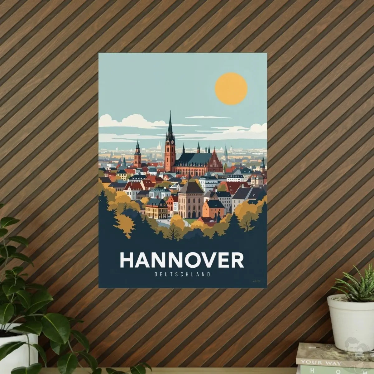 Hannover Reiseposter: Malerische Stadtansicht auf Premium - Fotopapier - Poster bei HappyHugPixels