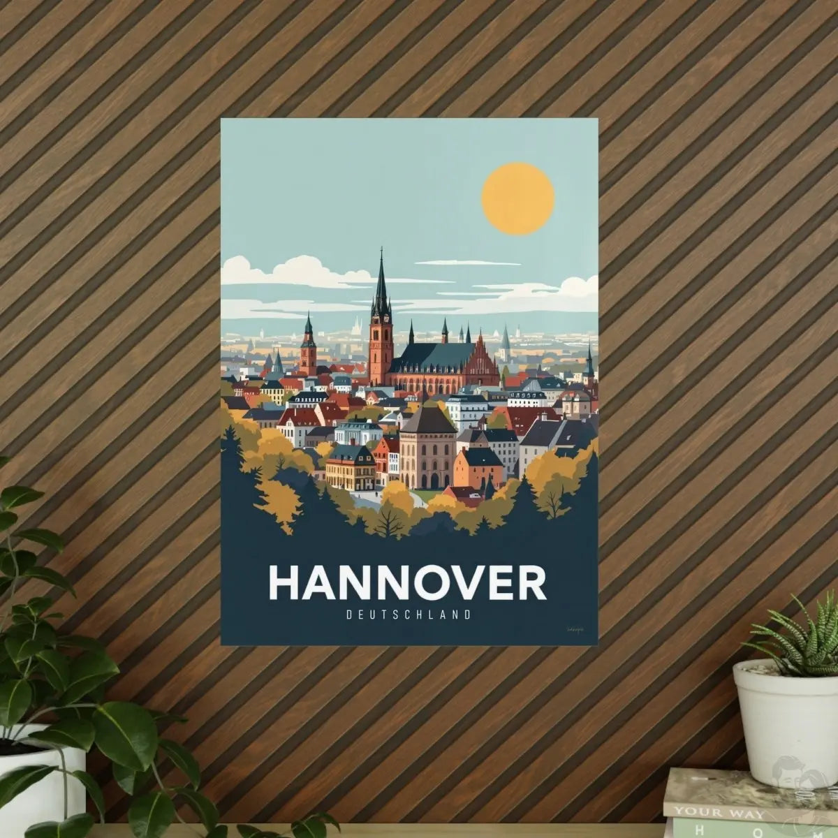 Hannover Reiseposter: Malerische Stadtansicht auf Premium - Fotopapier - Poster bei HappyHugPixels
