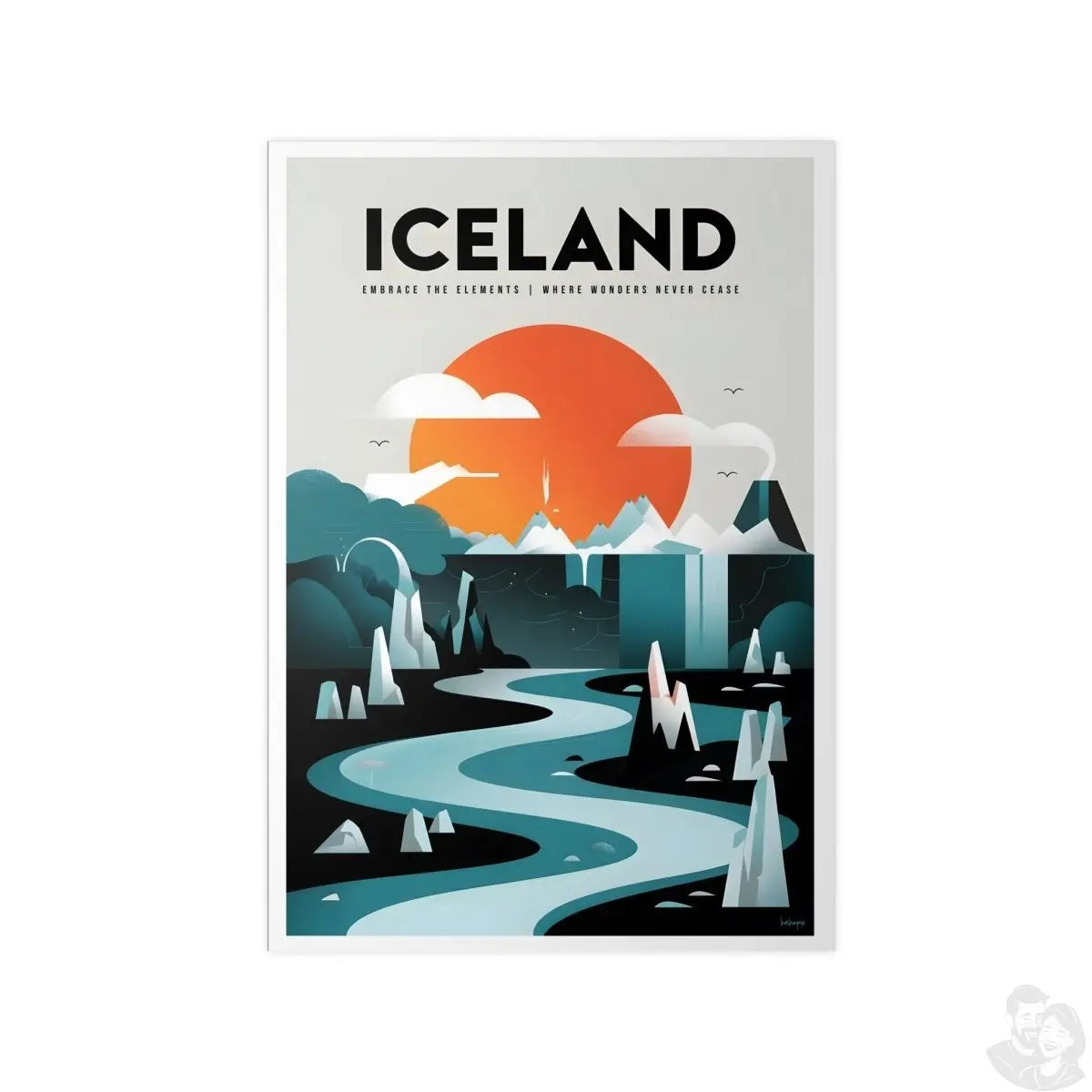 Island Reiseposter Vintage: Nordische Landschaft - Poster bei HappyHugPixels