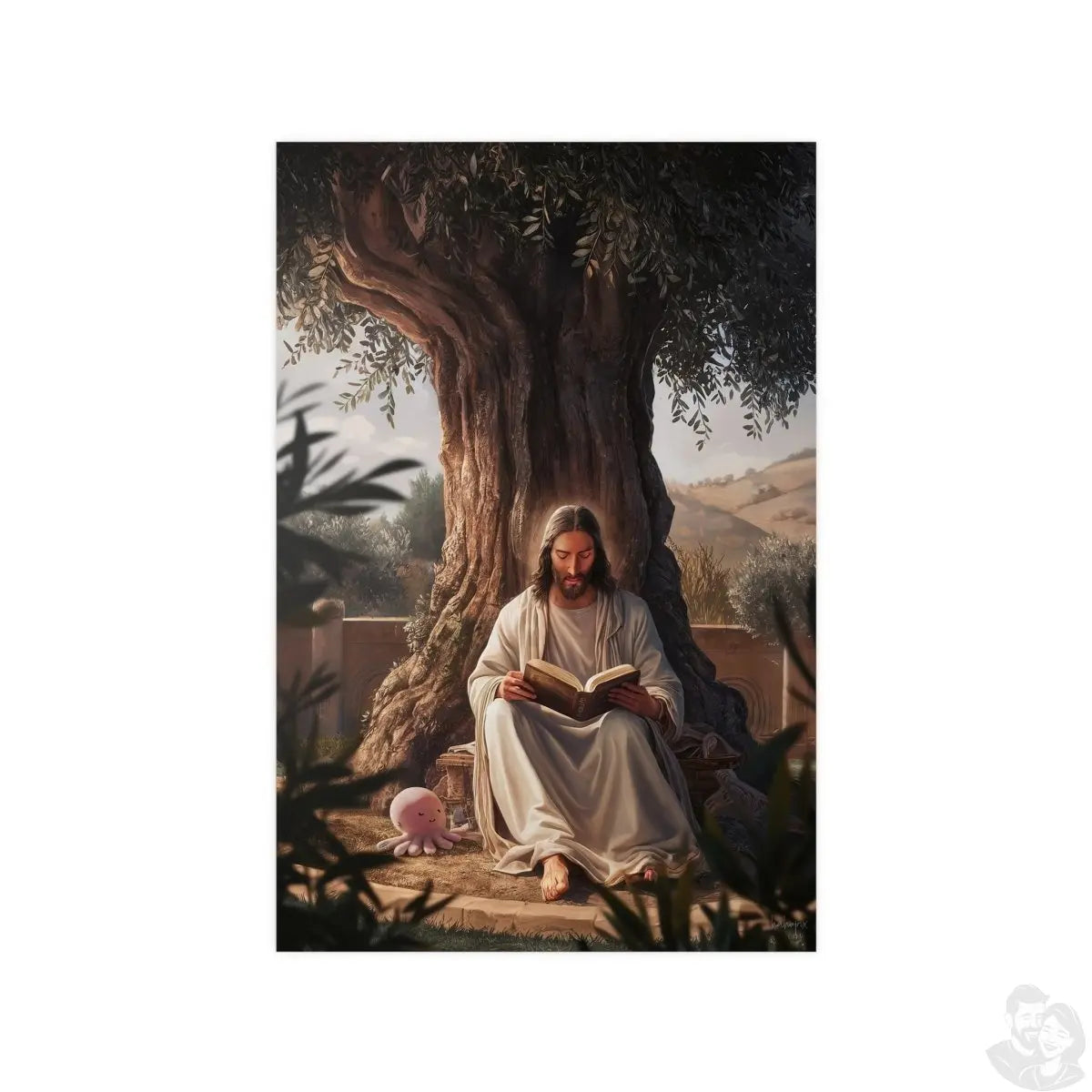 Jesus - The Messias mit einem rosa Oktopus - Kunstposter - Poster bei HappyHugPixels