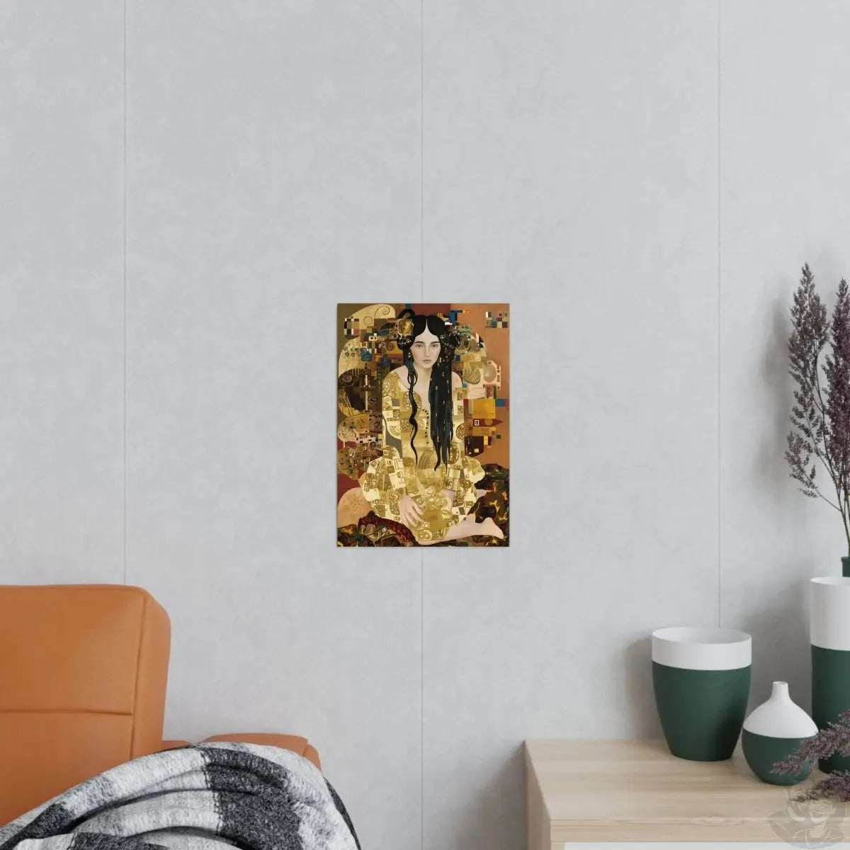 Klimt inspiriertes Jugendstil Frauen Porträt Poster in Gold - Poster bei HappyHugPixels